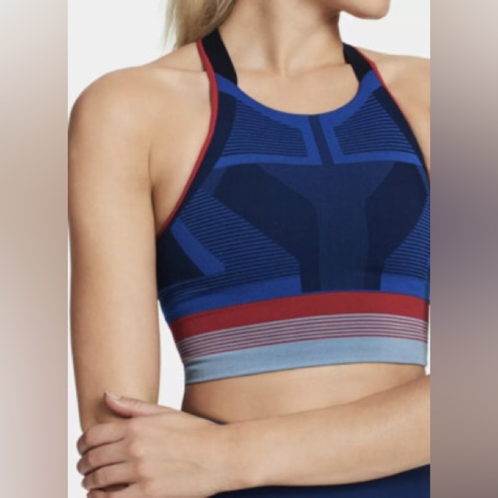 LNDR Seamless Navy Blue Sports Bra with Red Trim - Picture 2 of 7